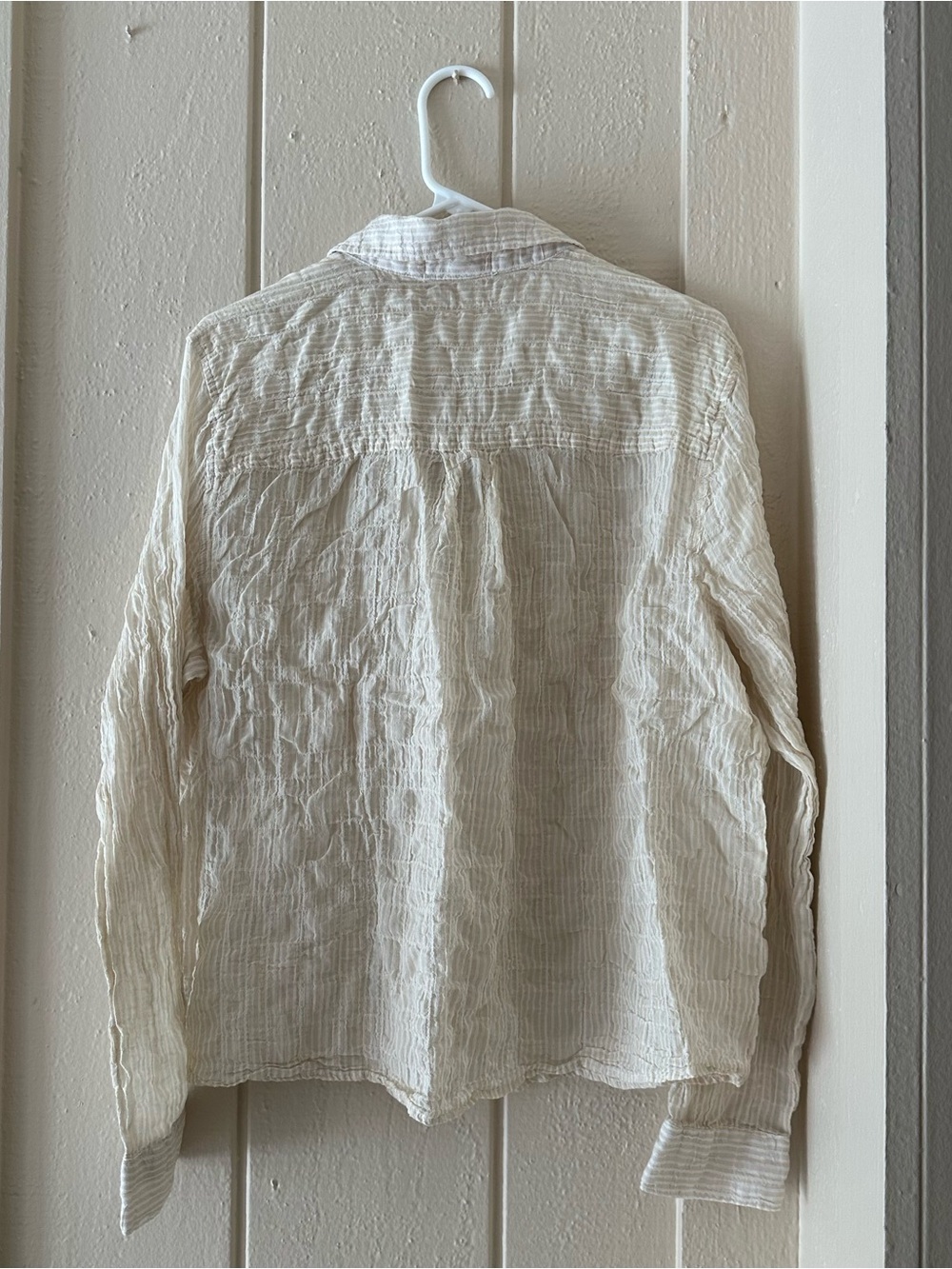 SUPER GREAT CLOTH & STONE TISSUE BUTTON DOWN CREAM/TAN STRIPE WOW XL - Picture 2 of 3